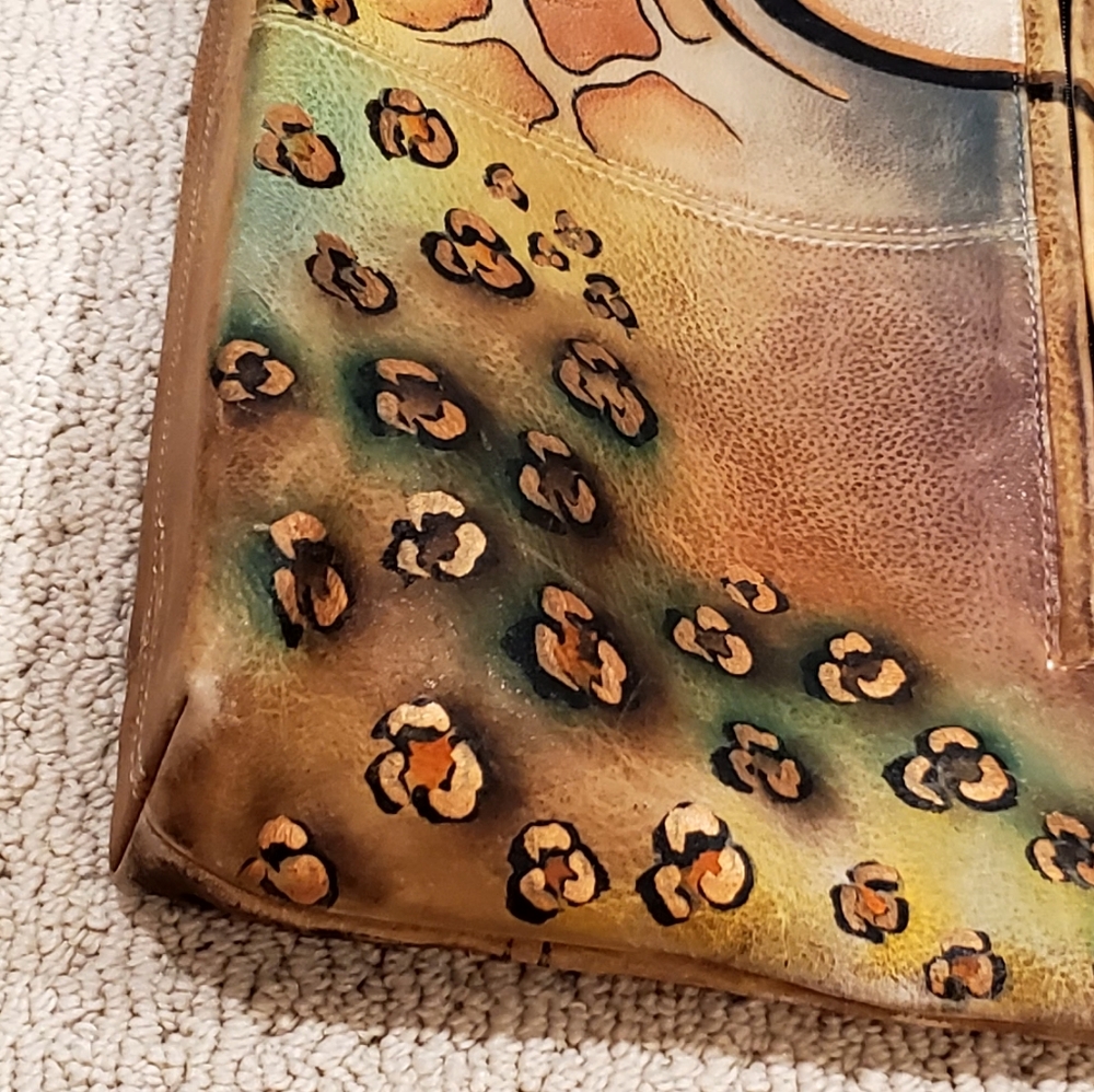 Anuschka Signed Leather Handpainted African Safari+Animal Prints Shoulder Bag - Picture 15 of 16